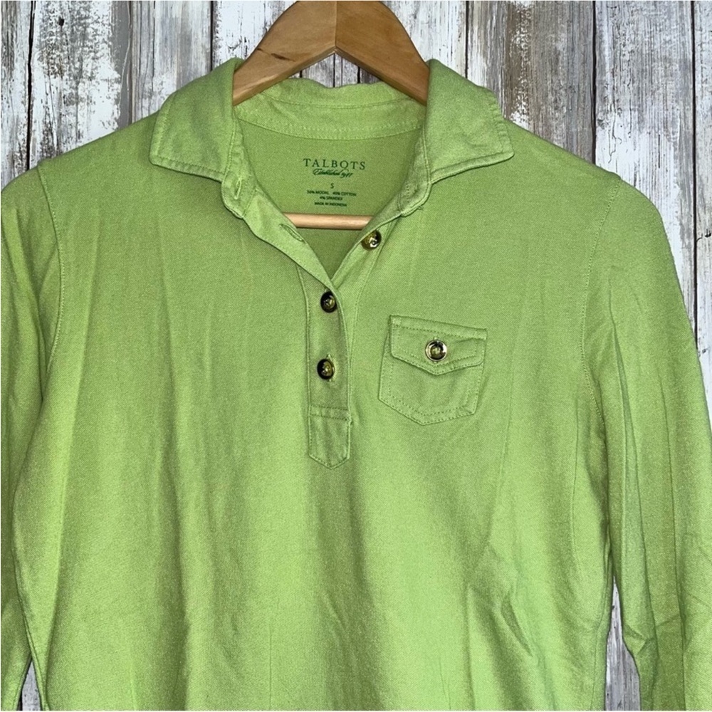 Talbots Green Button Neck Blouse - Picture 2 of 4